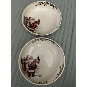 Pier 1 Winter Wonders Christmas Santa & Reindeer Ceramic Bowl 8" Holiday Serving